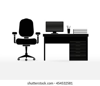 Working armchair with table and computer. 