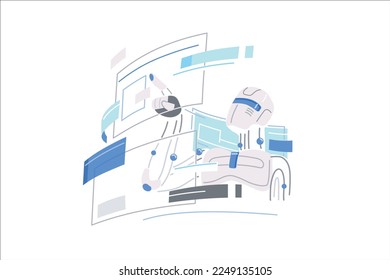 Working Artificial Intelligence Robot Vector Illustration