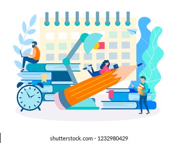 Working atmosphere in the office, deadline at work, teamwork, document flow and compliance with the schedule. Vector illustration.