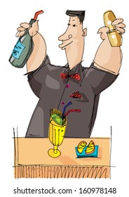 working barman - cartoon