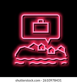 working in beach house neon light sign vector. working in beach house sign. isolated symbol illustration