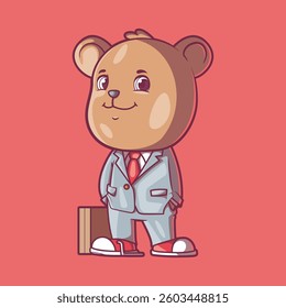 Working Bear Character in a Suit vector illustration. Mascot, work design concept.