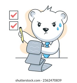 Working bear with task list, hand drawn sticker 