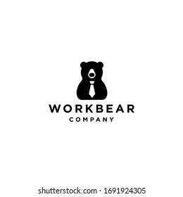 working bear with tie logo icon vector in trendy hipster style