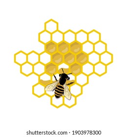 Working bee making honey and propolis. Banner, icon. Flat vector illustration isolated on the white background