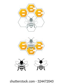 Working bee on the word BEE in hexagon shapes of honey comb
