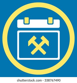 Working Binder Date vector icon. Style is bicolor flat rounded symbol, yellow and white colors, rounded angles, blue background.