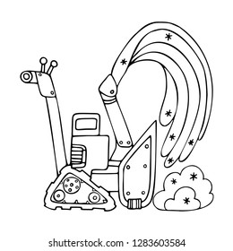 A working blower with a regulated chute on tracks. Fine for ice and snow removal services promotion, articles abot de-icing equipment and snow clearing work.