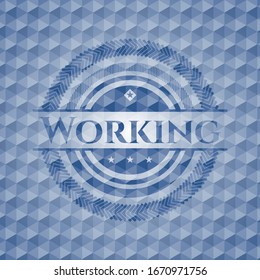 Arbeitendes blaues Hexagon-Emblem. Vektorillustration Illustration. Detaillierte Angaben.