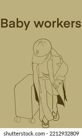 Working boy carrying a suitcase vector