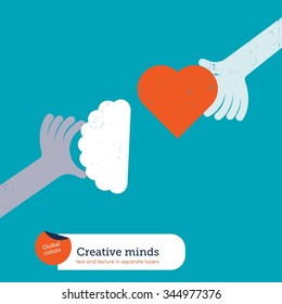 Working with the brain and the heart. Vector illustration Eps10 file. Global colors. Text and Texture in separate layers.