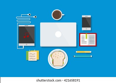 Working and Break Time Icons Flat Design Vector Illustration Element Icons Set