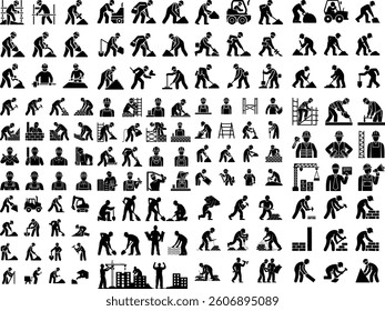 Working Builders Silhouette | Hardworking Men at Construction Site Illustration