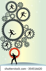 Working business leaders-Conceptual illustration of correct teamwork placement on a fast pace environment.