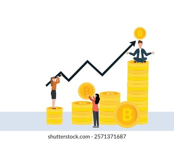 Working business team working for funding and making investments for bitcoin, digital Money, Cryptocurrency Investment Concept.