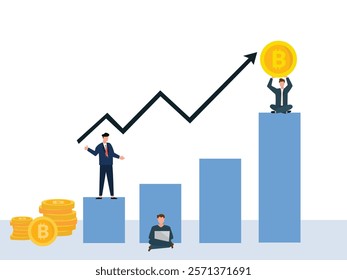 Working business team working for funding and making investments for bitcoin, digital Money, Cryptocurrency Investment Concept.