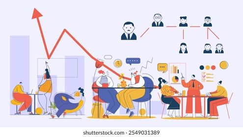 Trabajo de Ilustración vectorial de equipo de negocios. Metas, objetivos, crecimiento empresarial y Plan simbolizan el trabajo en equipo, la colaboración, la colaboración.