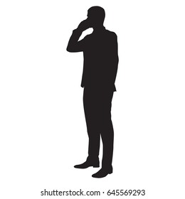 Working Businessman With Cell Phone, Vector Silhouette