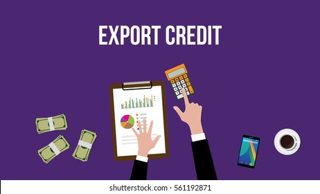 working and calculating export credit on a table with money and calculator on top of table illustration 