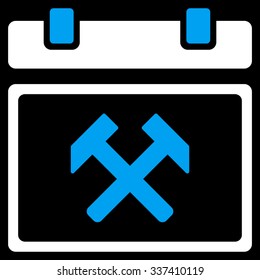 Working Calendar Date vector icon. Style is bicolor flat symbol, blue and white colors, rounded angles, black background.