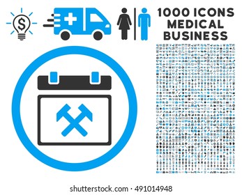Working Calendar Day icon with 1000 medical business gray and blue vector pictographs. Collection style is flat bicolor symbols, white background.