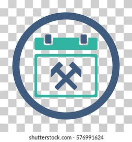 Working Calendar Day rounded icon. Vector bicolor illustration style is a flat iconic symbol inside a circle, cobalt and cyan colors, transparent background. Designed for web and software interfaces.