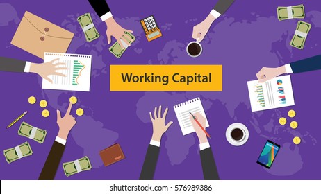 working capital concept discussion illustration with paperworks, money and folder document on top of table