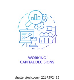 Working capital decision blue gradient concept icon. Assets and liabilities. Financial solution abstract idea thin line illustration. Isolated outline drawing. Myriad Pro-Bold font used