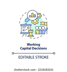 Working capital decision concept icon. Assets and liabilities. Financial solution abstract idea thin line illustration. Isolated outline drawing. Editable stroke. Arial, Myriad Pro-Bold fonts used