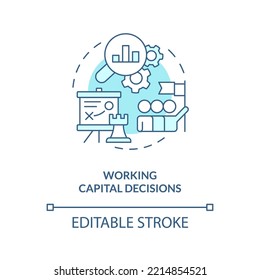 Working capital decision turquoise concept icon. Financial solution abstract idea thin line illustration. Isolated outline drawing. Editable stroke. Arial, Myriad Pro-Bold fonts used