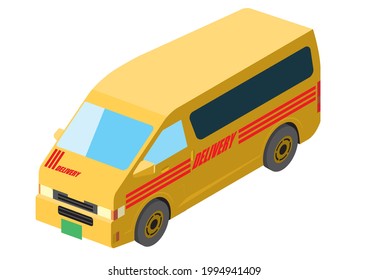 Working car, one-box car carrying luggage | 3D illustration of isometrics car