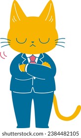 A working cat in a suit nods his head.