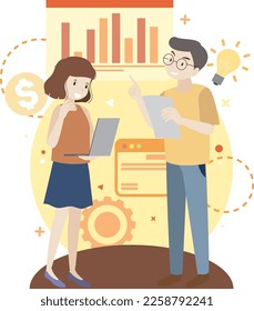 Working characters flat design for web banner illustration