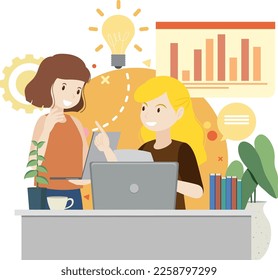 Working characters flat design for web banner illustration
