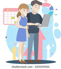 Working characters flat design for web banner illustration