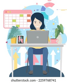 Working characters flat design for web banner illustration