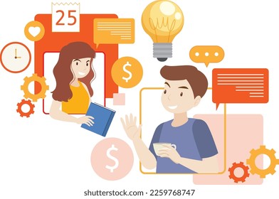 Working characters flat design for web banner illustration