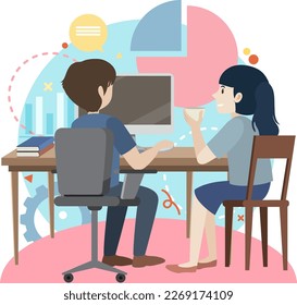 Working characters flat design for web banner illustration