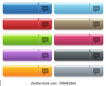 Working chat engraved style icons on long, rectangular, glossy color menu buttons. Available copyspaces for menu captions.
