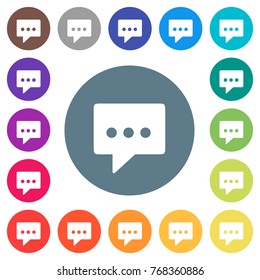 Working chat flat white icons on round color backgrounds. 17 background color variations are included.