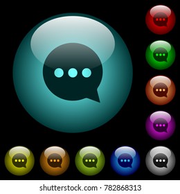Working chat icons in color illuminated spherical glass buttons on black background. Can be used to black or dark templates