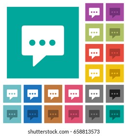 Working chat multi colored flat icons on plain square backgrounds. Included white and darker icon variations for hover or active effects.