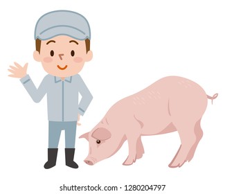 Working clothing men and pigs