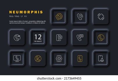 Symbol für Arbeitskommunikation. Telefon, Anruf, Festnetz, Online, Internet, kontaktieren Sie uns, Nachricht, akzeptieren, abnehmen, cros, tick. Geschäftskonzept. Neomorphismus. Vektorsymbol für Business und Werbung.