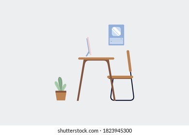 Working computer area in the room.  Illustration in flat style
