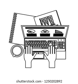 Working with computer avatar black and white