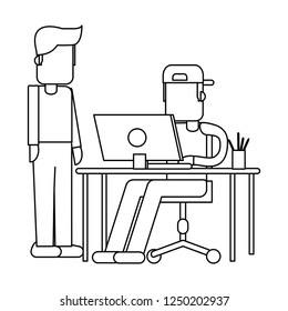 Working with computer avatar black and white