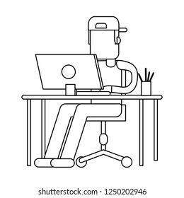 Working with computer avatar black and white