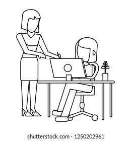 Working with computer avatar black and white