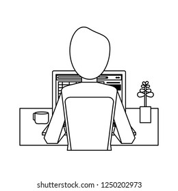Working with computer avatar black and white